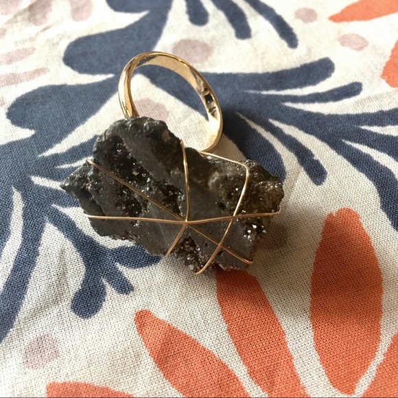 Gold Wire Wrapped Sparkly Pyrite Statement Ring - Picture 6 of 7